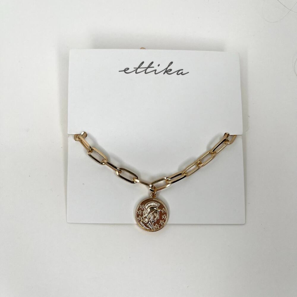 Ettika Gold Chunky Chain Link Coin Pendant Charm Bracelet NWT Minimalist Gift